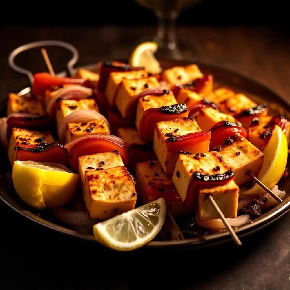 Smoky paneer tikka skewers fresh off the tandoor